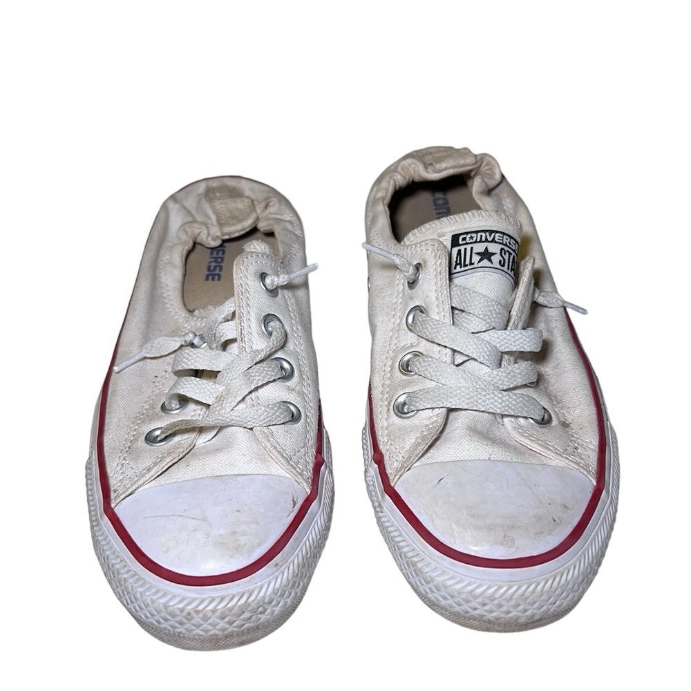 Women’s white slide on Converse Chuck Taylor tennis shoes size 9 well worn